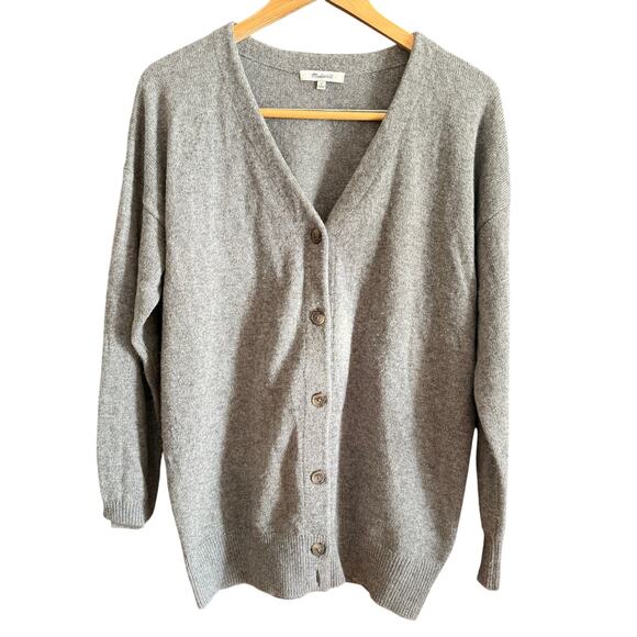 MADEWELL | Gray V Neck Merino Wool Relaxed Fit Cardigan Sweater | Small - Picture 2 of 6
